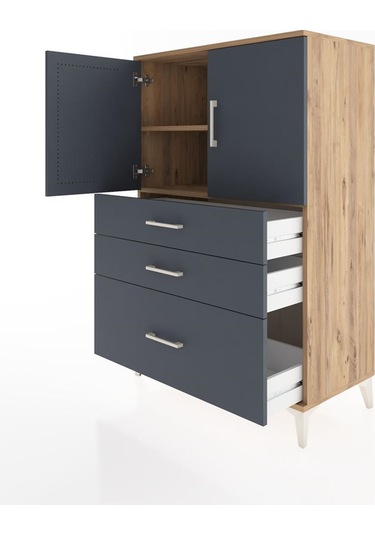 Hyperion Dolap 2 Raflı 3 Çekmeceli 2 Kapaklı 88x44x134 Çam-antrasit Atlas Çam