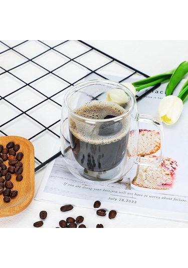 3b Trend Borosilikat Çift Cidarlı Cam Kupa Bardak 250 Ml Şeffaf