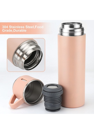 Hangfox Paslanmaz Çelik Isı Saklama Bardağı 500ml, 12 Saat Isı Tutma, Sızdırmaz, Taşınabilir, Ev Ve Dış Mekan İçin - Siyah Pembe