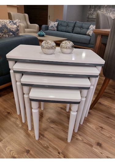 Akset 4lü Lüx Zigon Sehpa Beyaz Antrasit