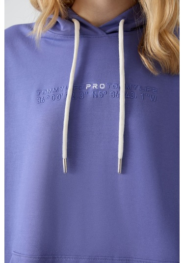 Tommy Life Eflatun Kapüşonlu Kanguru Cep Oversize Lastik Paça Kadın Eşofman Takımı - 95288 Mor