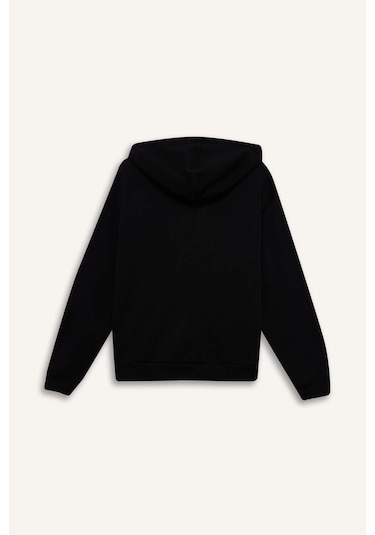 Defacto Relax Fit Kapüşonlu Basic Düz Kalın Fermuarlı Sweatshirt C1809ax25aubk81 Siyah