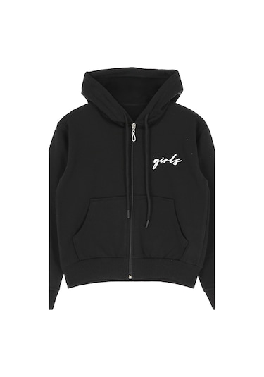 Kız Çocuk 2 İplik-kapüşonlu - Fermuarlı Sweatshirt 12-16 Yaş 12394 Siyah
