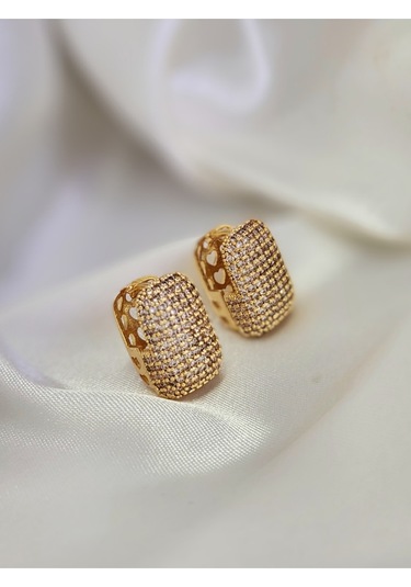 Dikdörtgen Minimal Zirkon Taşlı Zarif Altın Kaplama Gold Renk Çelik Küpe Gold