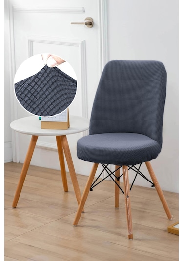 Yıkanabilir Streç Lastikli Likralı Oval Sandalye Kılıfı - Yuvarlak Sandalye Örtüsü Antrasit Antrasit