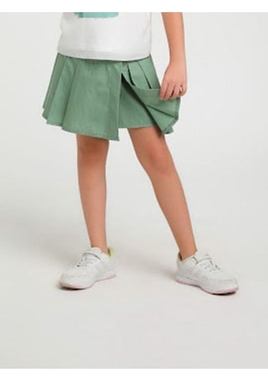 Kız Çocuk Pileli Bel Lastikli Şort Etek-14125 Yeşil