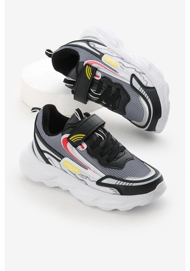 Eva Faylon Taban Desenli Cırtlı Lastik Bağcıklı Çocuk Unisex Siyah Füme Spor Ayakkabı Tbkmn310 Siyah Füme