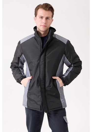 Kışlık Su Geçirmez İşçi Parkası Urtica Parka Rüzgar Sıcak Tutucu Astar Günlük İş Kullanımına Siyah-Gri