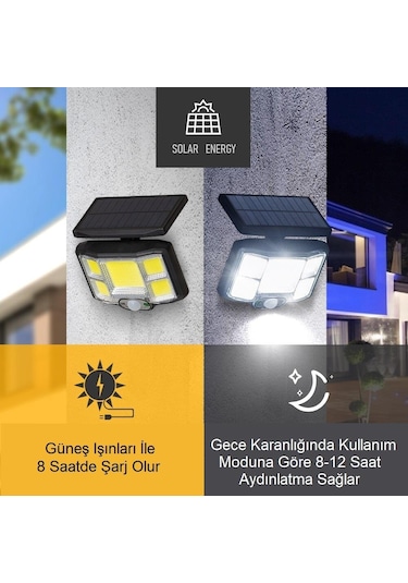 Upway Solar 168 Led Güneş Enerjili Kumandalı Kablolu 3 Modlu Duvar Lambası