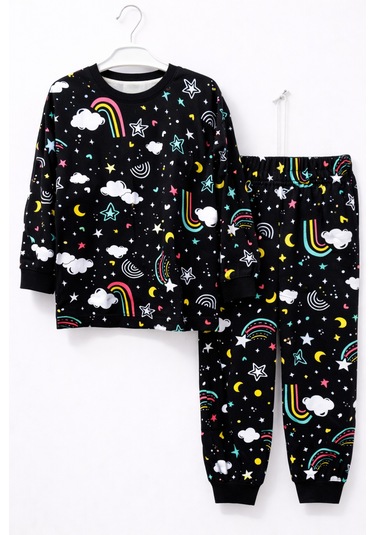 Mini Stella Kids Gece Temalı Erkek Çocuk Pijama Takımı Siyah