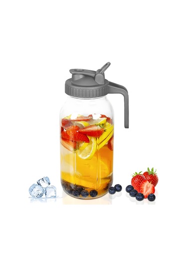 Yunboo Cam Mason Kavanozu 32oz - Eldivenli Kapağı, Ağızlı, Ölçümlü, Dış Mekan İçin Soğuk Su, Meyve Suyu Ve Kahve Kullanıma Uygun Gri Gri