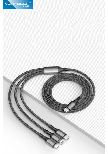 Dc62 3in1 Type-c To 60w Type-c / 12w Lightning / 15w Micro 1.2m Hızlı Şarj Kablo - Siyah