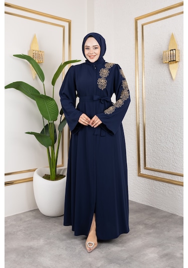 Nevayla Moda Sol Tarafı İnci Detaylı Ferace - Lacivert / F0140 Lacivert