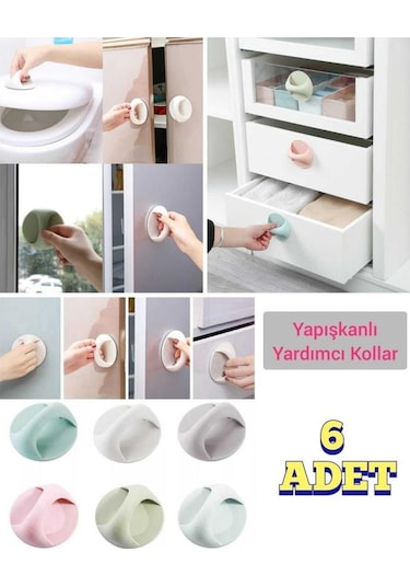 6 Adet Çok Amaçlı Yapışkanlı Mobilya Klozet Dolap Cam Çekmece Tutacak Kulp