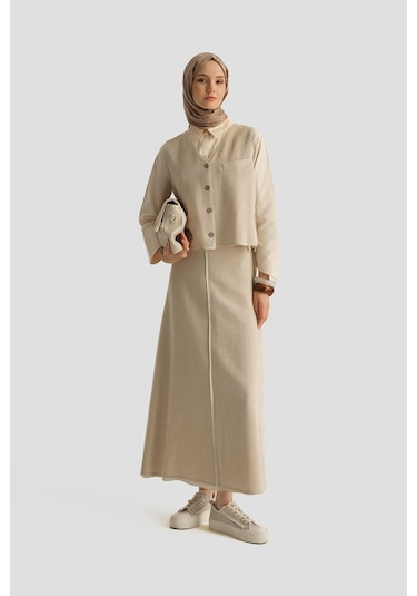 Armine Hasır Dokulu Yelekli Takım 25y6028 Aytaşı Bej