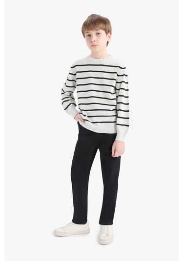 Defacto Erkek Çocuk Bisiklet Yaka Çizgili Triko Kazak F0962a825wner123 Ekru