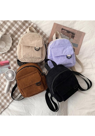 Kadın Mini Sırt Çantası Moda Düz Renk Kadife Küçük Basit Günlük Seyahat Büyük Kapasiteli Dayanıklı Kadın Okul Çantası Beige Bej