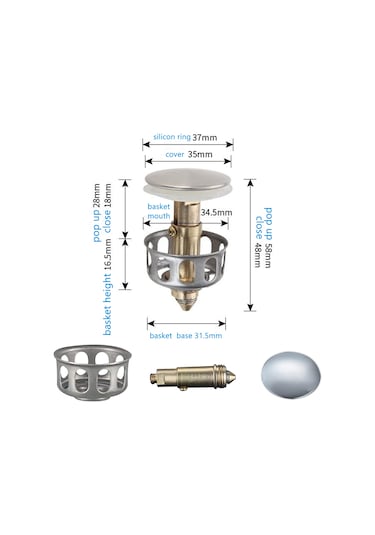 Moveevo Banyo Evleri İçin 2 Adet Bakır + Silikon Damla Önleyici Tıklama Tipi Lavabo/el Lavabosu Su Alma Kapağı Gümüş
