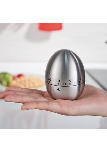 Geeroyoo Yumurta Şeklinde Paslanmaz Çelik Mekanik Mutfak Zamanlayıcısı - 60 Dakika Sayacı
