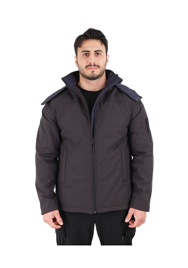 Zenobya Kapitone Softshell Erkek Kaban - Astarlı Antrasit