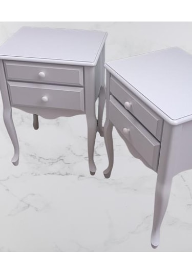 Komodin 90385 Klasik Kayın Aslan Ayak Çit Çekmece 2adet Parlak Beyaz Boya Elyapım