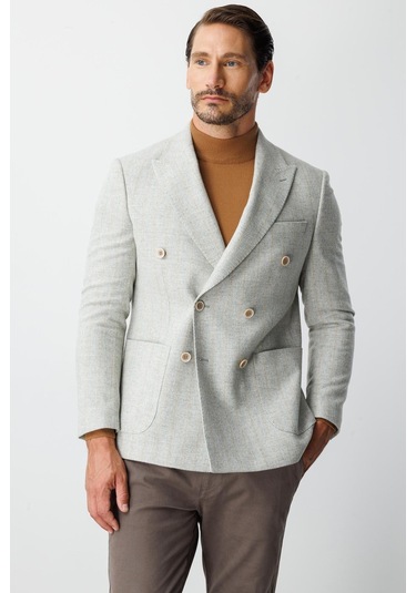 Erkek Gri Slım Fıt / Dar Kalıp Geniş Kırlangıç Ceket-20009 Gri