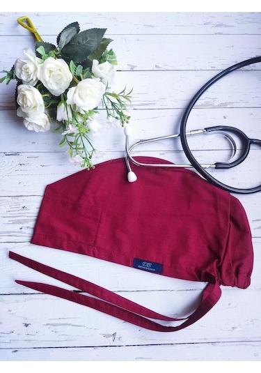 Tesettür Bordo Tek Renk Cerrahi Bone Doktor Hemşire Sağlıkçı Bonesi Geniş Kesim