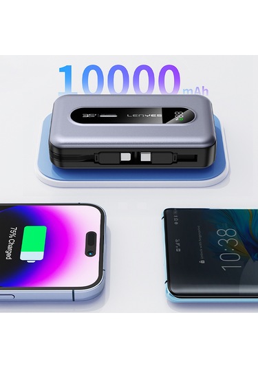 Lenyes Px1002d Dijital Göstergeli Teleskopik Type-c Ve Lightning Kablolu Powerbank 35w 10.000mah Gri
