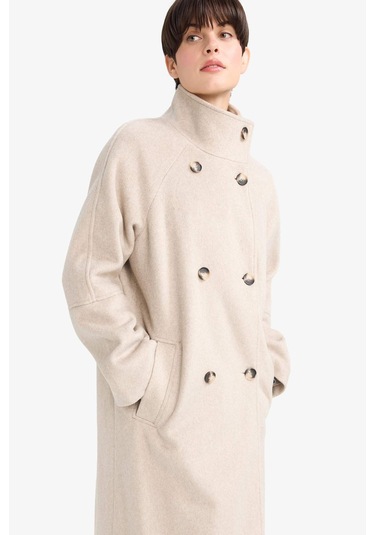 Defacto Relax Fit Düğmeli Uzun Kaşe Kaban F5547ax25wnbg501 Bej-bg501