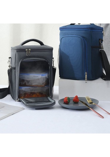 Skycity Mavi Gri Isı Saklama Çantası, Oxford Kumaş+peva, Leak-proof Liner, 1l, Spor/ofis/toplantı İçin, 19x23x28cm Diğer