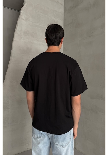 Hyman Erkek %100 Pamuk Oversize Basic T-shirt Siyah