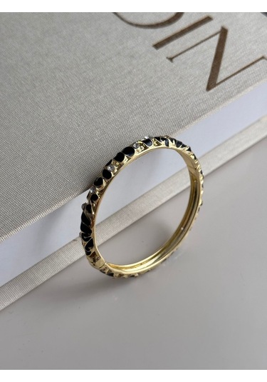 Siyah Taş Detaylı Altın Kaplama Kelepçe Bilezik Şık Ve Zarif Kadın Takı Altın