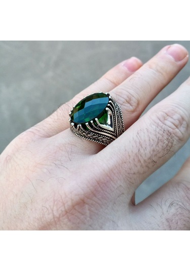 Fkgümüş Yeşil Taşlı Erkek Yüzük