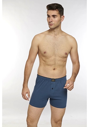 Kolcu Önü Düğmeli Erkek Havlu Bel Boxer K13230 - İndigo İndigo
