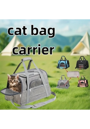 Hightower Gri Taşınabilir Kedi Taşıma Çantası Nylon Sırt Çantası Seyahat Ve Araba Yolculuğu İçin
