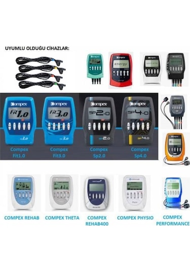 4 Adet Compex Çıtçıtlı Kablo. 2 Paket Çıtçıtlı Elektrot