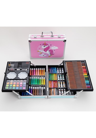 Ikkb Yeni Sanat Kırtasiye Doodle Çocuk Suluboya Kalem Seti Pembe Pony Desen 145 Parça Seti