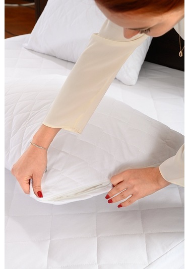 4'Lı Kapitoneli Yastık Koruyucu %100 Pamuk Fermuarlı Kapitone