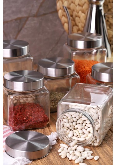 Metal Kapaklı 6'lı Borosilikat Cam Kavanoz Baharatlık 820 ML + 570 ML