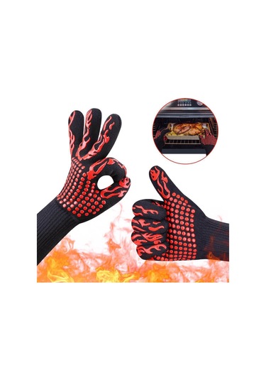 Gajeena Kırmızı Alev Silikon Isıya Dayanıklı Eldiven: Mutfak, Barbekü, Fırın, Mikrodalga İçin 500 C'de Isı Engelleyici, Kayganlık Önleyici, Her İkisi İçin Uygun Çok Renkli