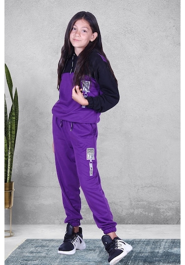 Fyk Kids Snow Fasıhıon Baskılı Kız Çocuk Eşofman Takımı Mor