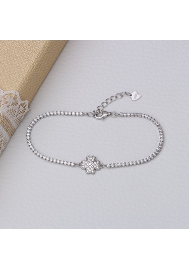 Yonca Model 925 Ayar Gümüş İnce Suyolu Kadın Bileklik Gümüş