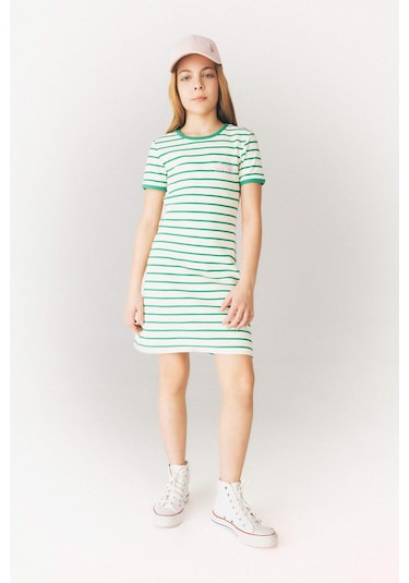 DeFacto Kız Çocuk Bisiklet Yaka Fitilli Kaşkorse Kısa Kollu Çizgili Yazlık Elbise E3830A825SMGN154