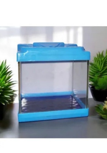 Mavi Renkli Mini Kare Akvaryum 20x20x15