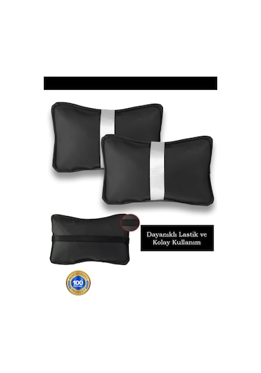 Citroen C-elysee Uyumlu Oto Koltuk ,araba Boyun Yastığı Beyaz Şerit 2 Adet Siyah