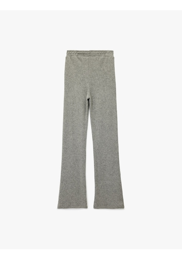 Koton Beli Lastikli Düz Bol Paça Dokulu Pantolon Gri Melanj 6wak40006ek Gri Melanj