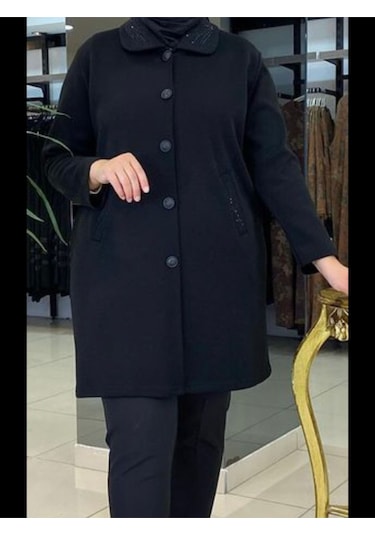 Çelik Örgü Düğmeli Yakalı Hırka Siyah