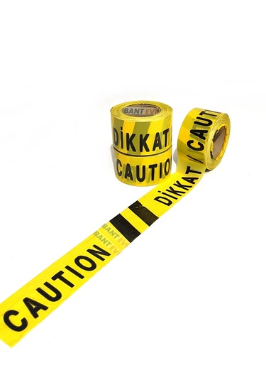 Dikkat Caution İkaz Bandı 50mt Emniyet Şeridi Siyah İkaz Şeridi Caution (Yapışkansız)
