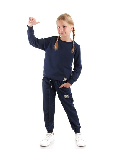 Ahengim Kız Çocuk Back To School Pamuklu Trend Eşofman Takımı Ak2529 Lacivert