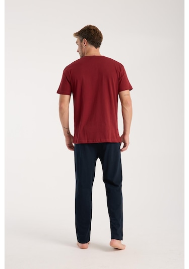 Akbeniz Erkek Bordo Düğmeli Yaka Kısa Kol Pijama Takımı